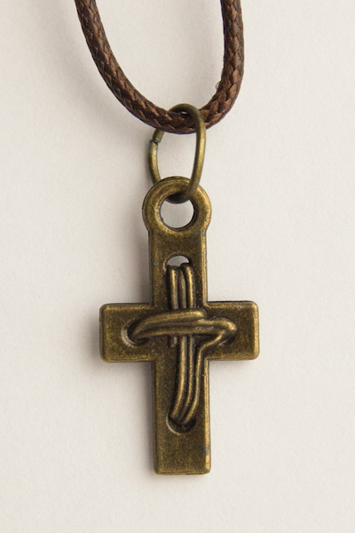 Кулон металлический под бронзу на х/б шнурке Крестик внутри крестик (КМБШк-16)