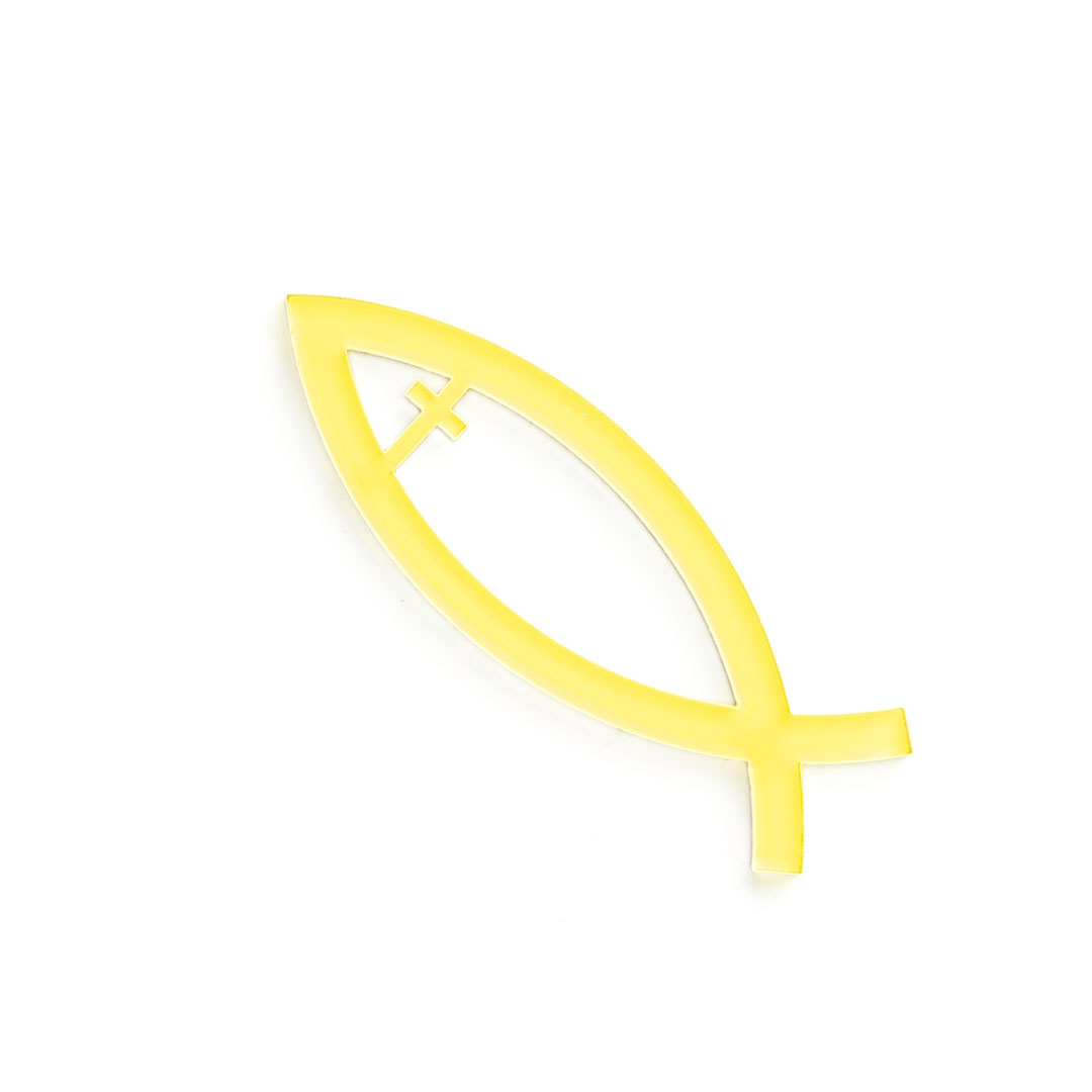Объемная наклейка акриловая - Рыбка с крестом 9см (жёлтая)