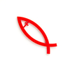 Объемная наклейка акриловая - Рыбка с крестом 9см (красная)