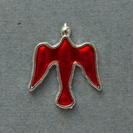 Значок на цанге Голубь, красный, металл под серебро (ЗЦк-11)