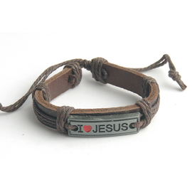 I love Jesus - кожаный браслет (темно-коричневый шнур)