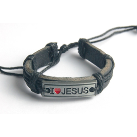 I love Jesus - кожаный браслет (черный шнур)