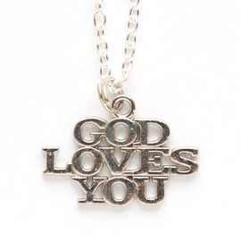 Кулон на цепочке - God Loves you перевод "Бог любит тебя" (под серебро)