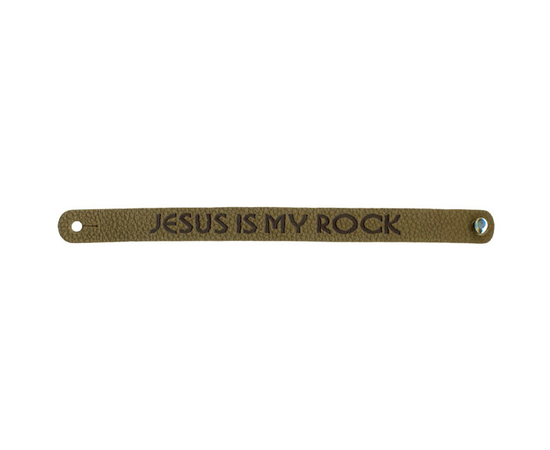 Браслет кожаный на заклепке "Jesus is my Rock"