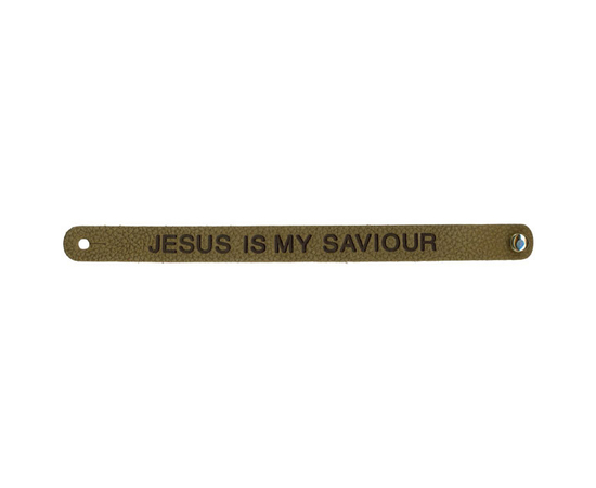 Браслет кожаный на заклепке "Jesus is my Sаviour"