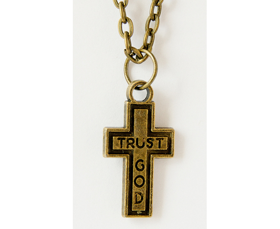 Кулон металлический на цепочке под бронзу - Крестик trust God (КМБЦ-15)