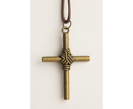 Кулон металлический под бронзу на х/б шнурке Крест с обвязкой (КМБШк2-3)