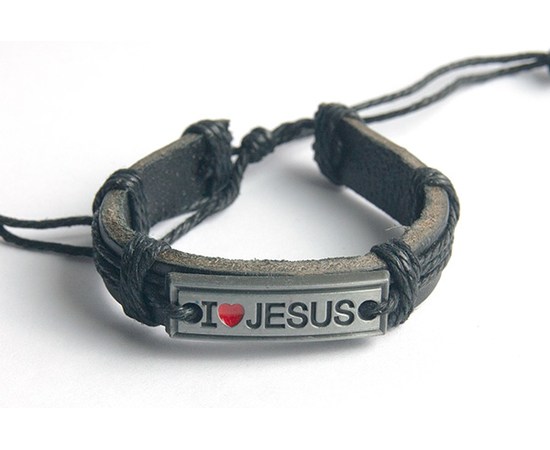 I love Jesus - кожаный браслет (черный шнур)