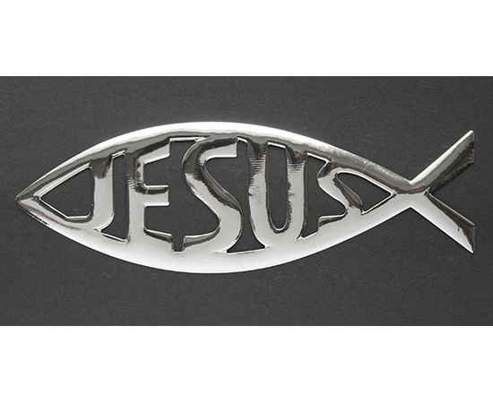 Наклейка на машину "Рыбка Jesus" под серебро