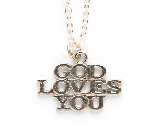 Кулон на цепочке - God Loves you перевод "Бог любит тебя" (под серебро)