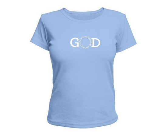 Женская футболка - God (белые буквы) - голубая