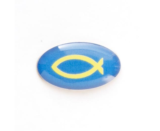 Значок на цанге - Желтая рыбка на голубом фоне