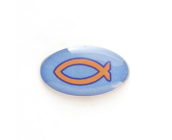 Значок на цанге - Оранжевая рыбка на синем фоне