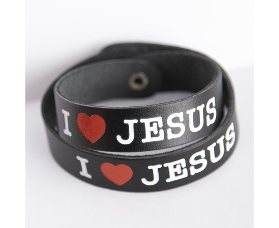 Браслет "I love Jesus" (сердце) из натуральной кожи (чёрный)