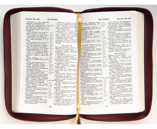 Библия (14,5х22см,бордовая кожа, молния, золотой обрез, закладка, крупный шрифт)