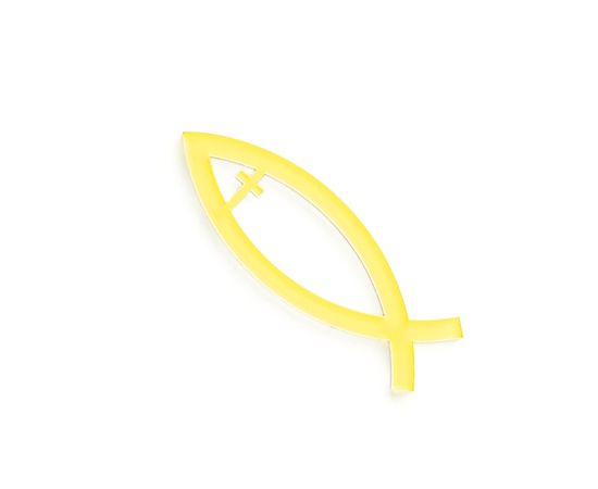 Объемная наклейка акриловая - Рыбка с крестом 9см (жёлтая)