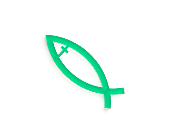 Объемная наклейка акриловая - Рыбка с крестом 9см (тёмно-зелёная)