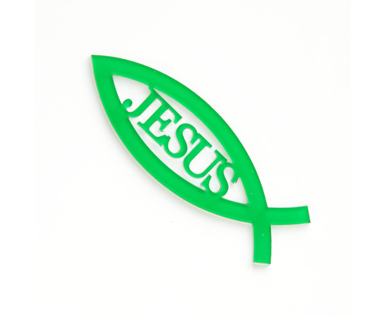 Объемная наклейка акриловая - Рыбка Jesus 11см (тёмно-зелёная)