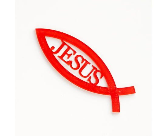 Объемная наклейка акриловая - Рыбка Jesus 11см (красная)