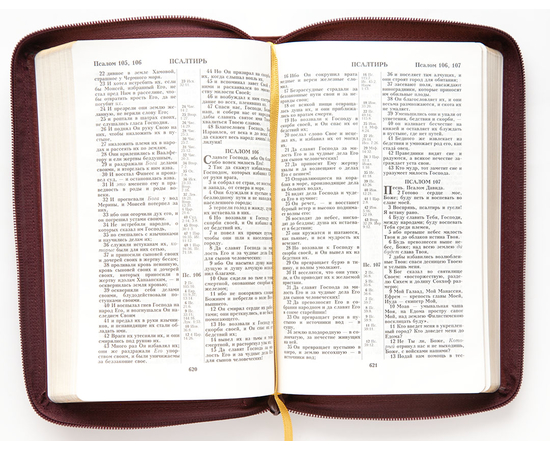 Библия (14,5х22см, бордовая кожа, молния, золотой обрез, закладка)