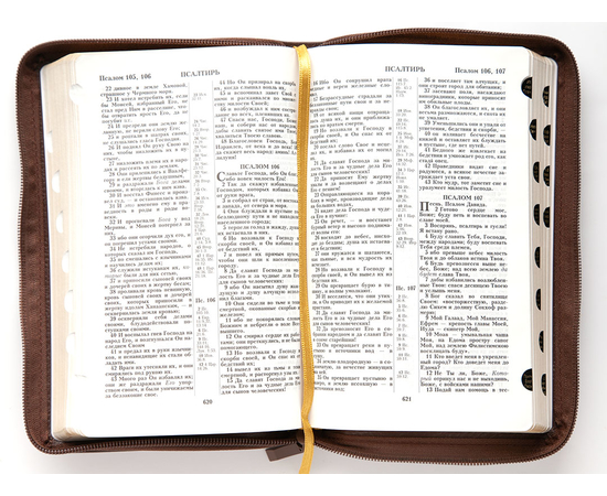 Библия (14,5х22см, коричневая кожа, молния, золотой обрез, индексы, закладка)
