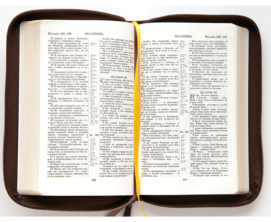Библия (12,5х19,5, натуральная кожа, коричневый пятнистый, надпись "Библия" с вензелем, молния, золотой обрез, 2 закладки, слова Иисуса выделены жирным)