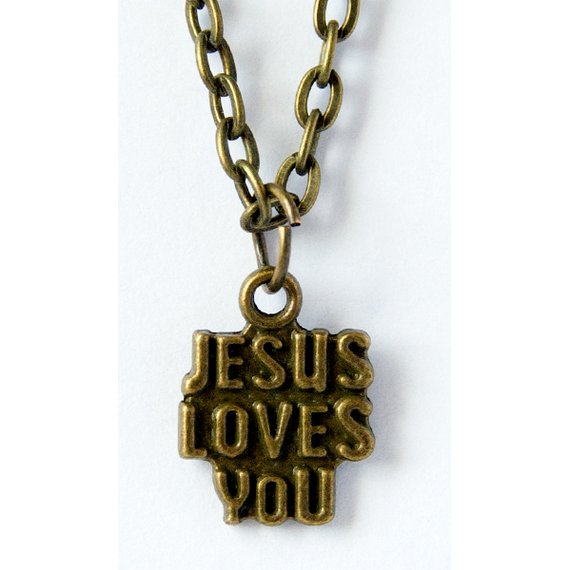 Кулон металлический на цепочке под бронзу - Jesus Love You (КМБЦ-25)