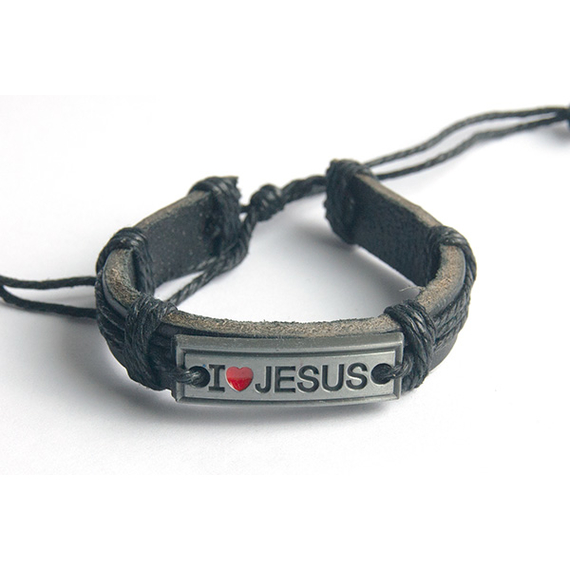 I love Jesus - кожаный браслет (черный шнур)