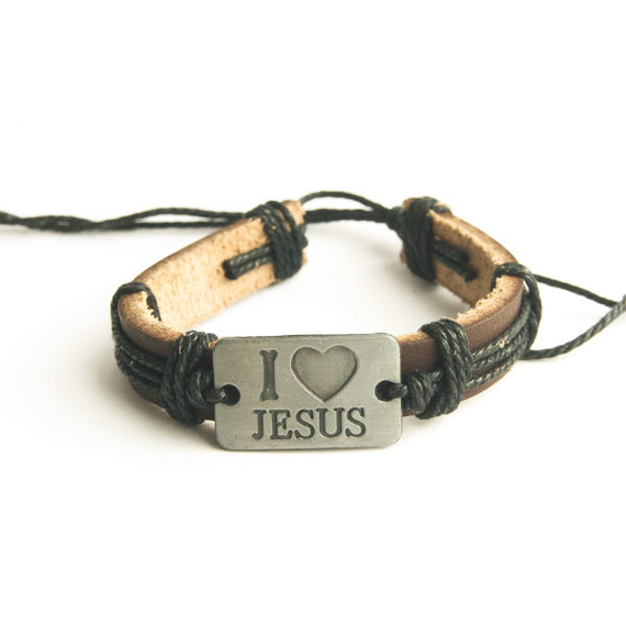 I love Jesus - кожаный браслет (черный шнур)