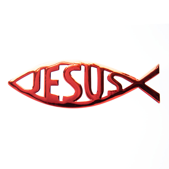 Наклейка на машину "Рыбка Jesus" красная
