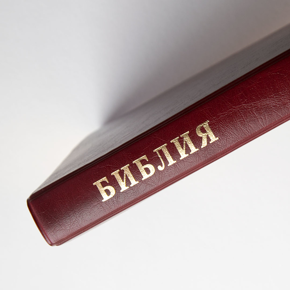 Библия ( 17х23,5см, искусств. кожа, бордо, золотая рамка, надпись "Библия", золотой обрез, индексы, 2 закладки, слова Иисуса выделены жирным, крупный шрифт)